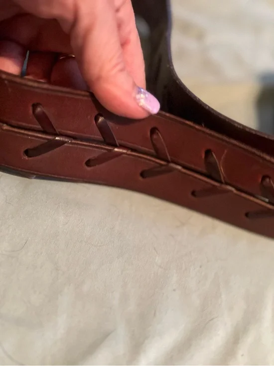 Ralph Lauren Leather Double Buckle Belt Woven Laced Brown Equestrian Vintage - Picture 3 of 9